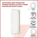 Adjustable Semi Frameless Shower Screen (74~82) x 195cm Australian Safety Glass - Side View