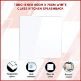 Toughened 90cm x 75cm White Glass Kitchen Splashback - Side View