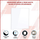 Toughened 60cm x 70cm White Glass Kitchen Splashback - Side View