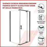 Shower Screen 900x800x1900mm Framed Safety Glass Pivot Door By Della Francesca - Side View
