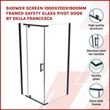 Shower Screen 1000x700x1900mm Framed Safety Glass Pivot Door By Della Francesca - Top-Down View