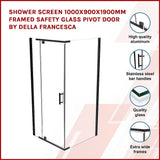 Shower Screen 1000x900x1900mm Framed Safety Glass Pivot Door By Della Francesca - Side View
