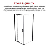 Shower Screen 1000x900x1900mm Framed Safety Glass Pivot Door By Della Francesca - Close-Up Angle
