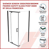 Shower Screen 1200x700x1900mm Framed Safety Glass Pivot Door By Della Francesca - Side View