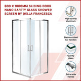 800 x 1000mm Sliding Door Nano Safety Glass Shower Screen By Della Francesca - Side View