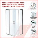 900 x 1200mm Sliding Door Nano Safety Glass Shower Screen By Della Francesca - Side View