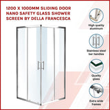 1200 x 1000mm Sliding Door Nano Safety Glass Shower Screen By Della Francesca - Front View