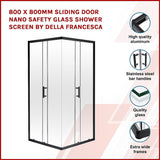 800 x 800mm Sliding Door Nano Safety Glass Shower Screen By Della Francesca - Side View