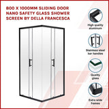 800 x 1000mm Sliding Door Nano Safety Glass Shower Screen By Della Francesca - Side View