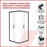 1000 x 800mm Sliding Door Nano Safety Glass Shower Screen By Della Francesca - Side View
