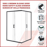1000 x 900mm Sliding Door Nano Safety Glass Shower Screen By Della Francesca - Side View