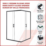 1000 x 1200mm Sliding Door Nano Safety Glass Shower Screen By Della Francesca - Side View