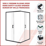 1200 x 1000mm Sliding Door Nano Safety Glass Shower Screen By Della Francesca - Front View
