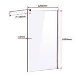 1200 x 2000mm Frameless 10mm Safety Glass Shower Screen - 45-Degree Angle