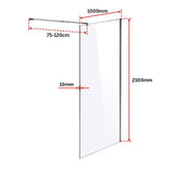 1000 x 2100mm Frameless 10mm Safety Glass Shower Screen - Rear View