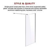 1000 x 2100mm Frameless 10mm Safety Glass Shower Screen - 45-Degree Angle