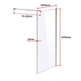 1000 x 2000mm Frameless 10mm Safety Glass Shower Screen - Rear View