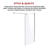 1000 x 2000mm Frameless 10mm Safety Glass Shower Screen - 45-Degree Angle