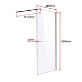 1100 x 2000mm Frameless 10mm Safety Glass Shower Screen - Rear View