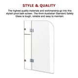 900 x 1450mm Frameless Bath Panel 10mm Glass Shower Screen By Della Francesca - Close-Up Angle