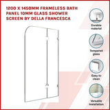 1200 x 1450mm Frameless Bath Panel 10mm Glass Shower Screen By Della Francesca - Side View
