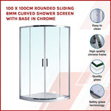 100 x 100cm Rounded Sliding 6mm Curved Shower Screen with Base in Chrome - Side View