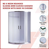 90 x 90cm Rounded Sliding 6mm Curved Shower Screen with Base in Chrome