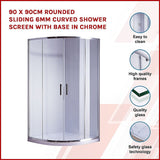 90 x 90cm Rounded Sliding 6mm Curved Shower Screen with Base in Chrome - Side View