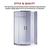 90 x 90cm Rounded Sliding 6mm Curved Shower Screen with Base in Chrome