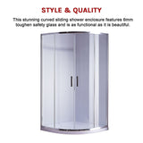 90 x 90cm Rounded Sliding 6mm Curved Shower Screen with Base in Chrome - Close-Up Angle