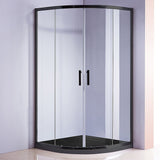 90 x 90cm Rounded Sliding 6mm Curved Shower Screen with Base in Black - Front View