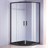 100 x 100cm Rounded Sliding 6mm Curved Shower Screen with Base in Black - Front View