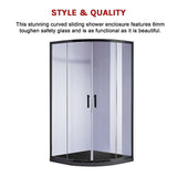 100 x 100cm Rounded Sliding 6mm Curved Shower Screen with Base in Black - Close-Up Angle