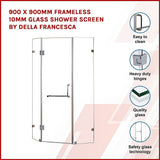 900 x 900mm Frameless 10mm Glass Shower Screen By Della Francesca - Side View