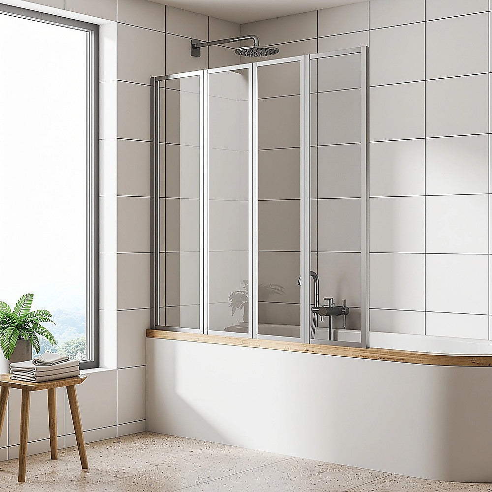 4 Fold Chrome Folding Bath Shower Screen Door Panel 1000 x 1400mm