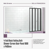 4 Fold Black Folding Bath Shower Screen Door Panel 1000 x 1400mm - Close-Up Angle