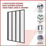 4 Fold Black Folding Bath Shower Screen Door Panel 1000 x 1400mm - Side View