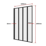 4 Fold Black Folding Bath Shower Screen Door Panel 1000 x 1400mm - Low Angle