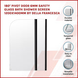 180 Degree Pivot Door 6mm Safety Glass Bath Shower Screen 1200x1400mm By Della Francesca - Side View