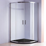 90 x 90cm Chrome Rounded Sliding 6mm Curved Shower Screen with Black Base - Front View