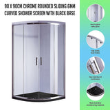 90 x 90cm Chrome Rounded Sliding 6mm Curved Shower Screen with Black Base - Side View