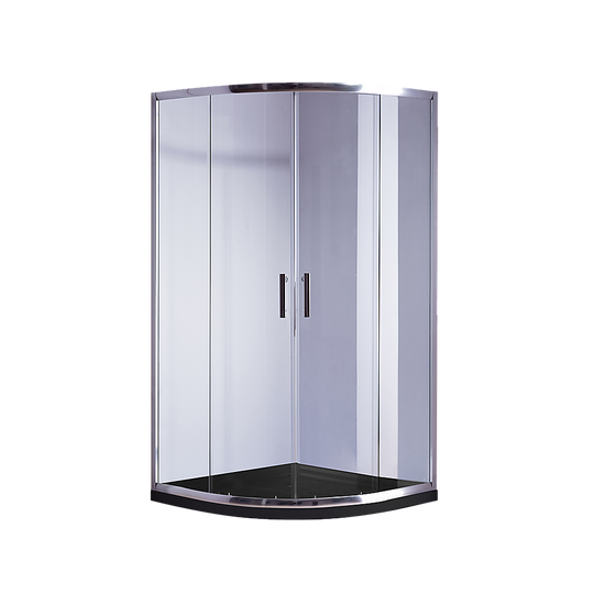 100 x 100cm Chrome Rounded Sliding 6mm Curved Shower Screen with Black Base