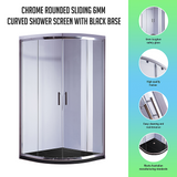 100 x 100cm Chrome Rounded Sliding 6mm Curved Shower Screen with Black Base - Side View