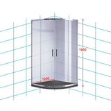100 x 100cm Chrome Rounded Sliding 6mm Curved Shower Screen with Black Base - Close-Up Angle