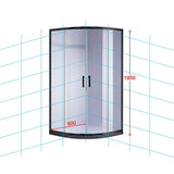 90 x 90cm Black Rounded Sliding 6mm Curved Shower Screen with White Base - Low Angle