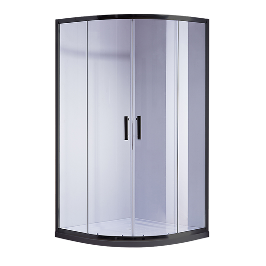 100 x 100cm Black Rounded Sliding 6mm Curved Shower Screen with White Base