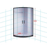 100 x 100cm Black Rounded Sliding 6mm Curved Shower Screen with White Base - Low Angle
