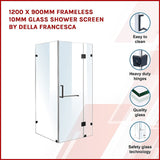 1200 x 900mm Frameless 10mm Glass Shower Screen By Della Francesca - Side View