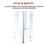1000 x 1000mm Frameless 10mm Glass Shower Screen By Della Francesca - Close-Up Angle