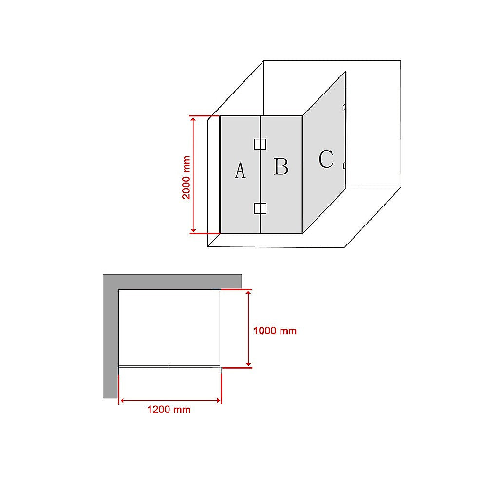 1200 x 1000mm Frameless 10mm Glass Shower Screen By Della Francesca
